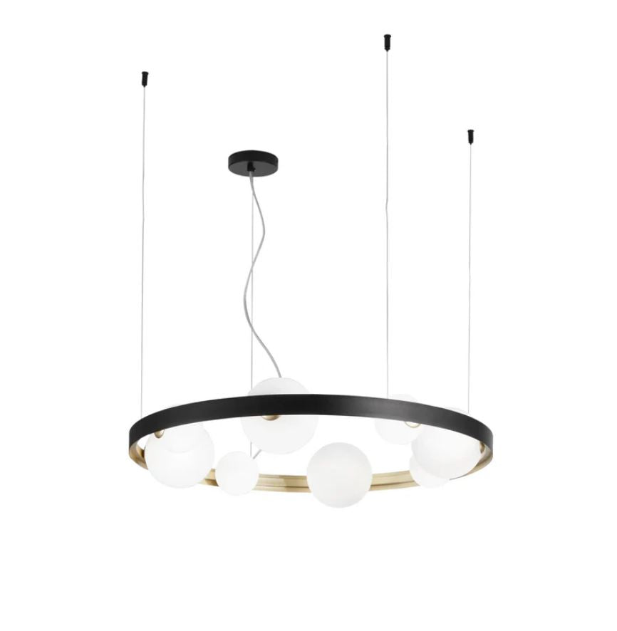 Sospensione in alluminio oro e nero opaco sfere vetro opale 8XG9 non incl. SONETTO Sospensione in alluminio oro e nero opaco sfere vetro opale 8XG9 non incl. SONETTO